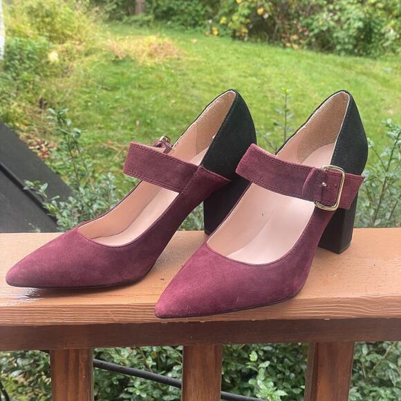 TOMMY HILFIGER Two-Tone Chunky Heels Strappy Black Burgundy - 8 1/2 - Picture 9 of 12